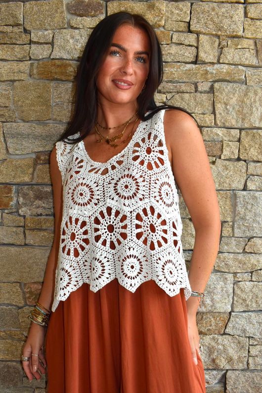 Hadley Crochet Tank White